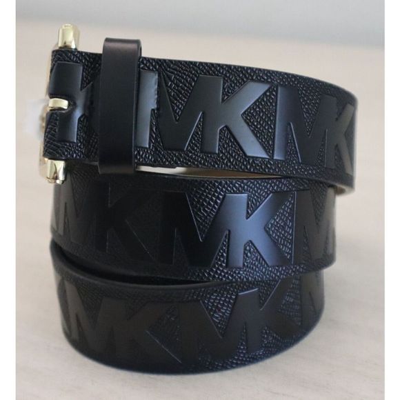 Michael Kors 29556187C 001 Women's Sz S Black Leather Textured MK Logo Belt - Picture 2 of 8
